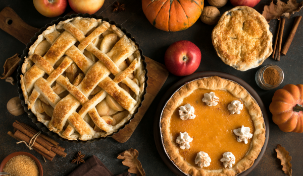 pumpkin pies on a thanksgiving table