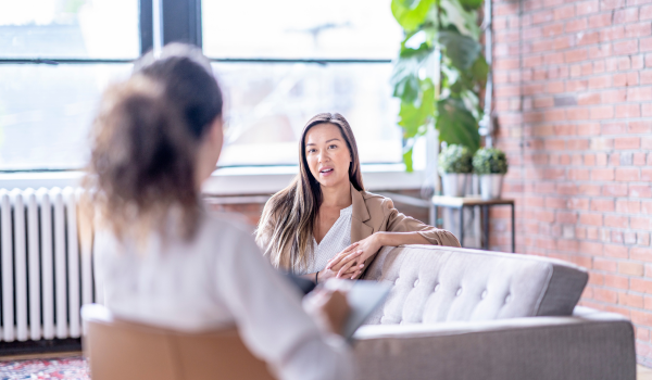 Woman speaking with therapist during a counseling session